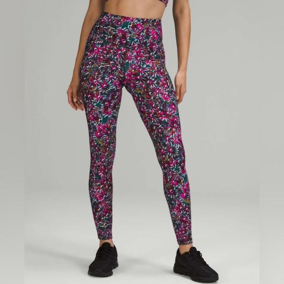 Lululemon Base Pace High-Rise Fleece Run Tight 28" Floral Electric Multi Size 10 - Picture 2 of 16